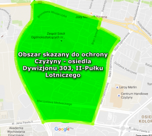 Obszar wskazany do ochrony. Czyżyny - osiedla Dywizjonu 303 i II-go Pułku Lotniczego.